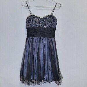Blondie Nites prom homecoming sequin short tulle black silver dress size  3 NWT